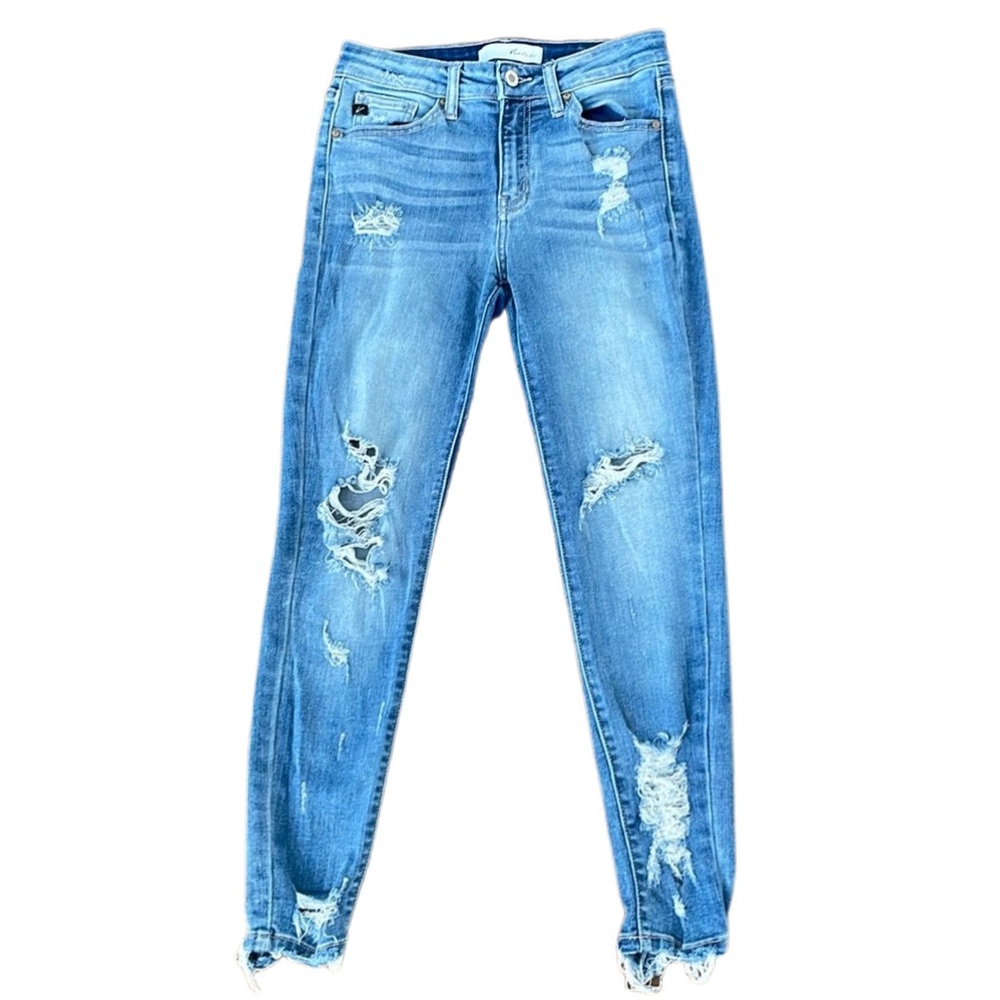 KanCan Distressed Destroyed Knee Holes Chewed Frayed Hem Ankle Jeans